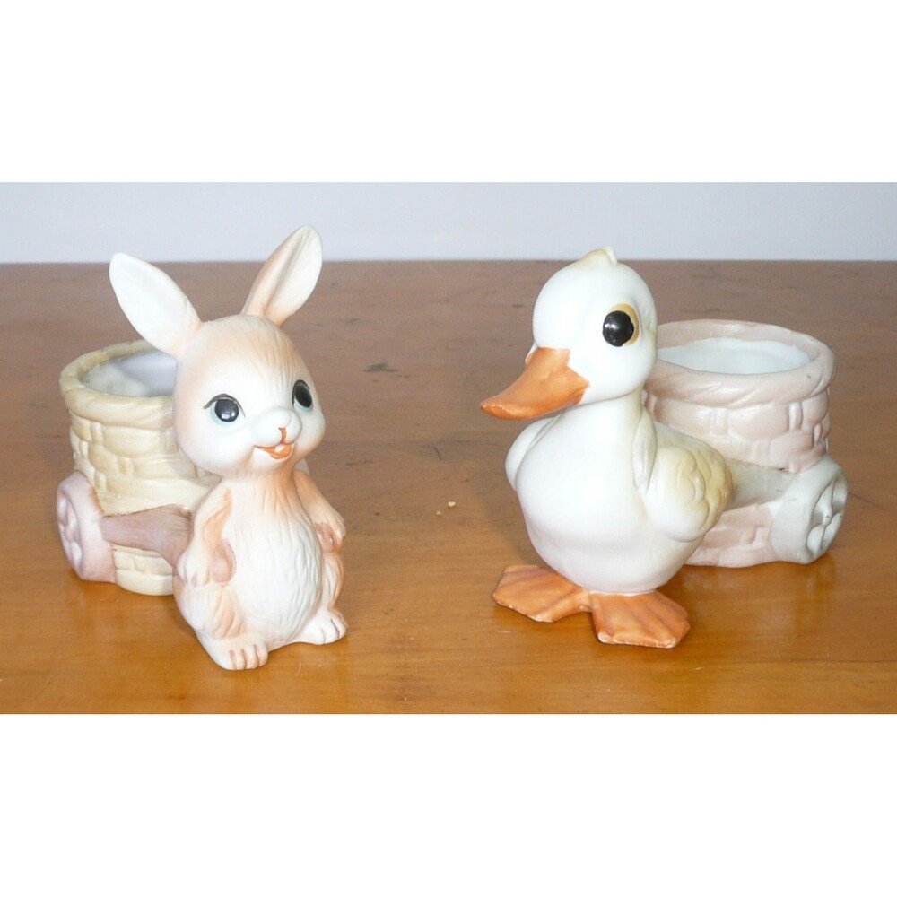 Lot 2 Easter Votive Candle Holder Bunny + Duck with Cart Basket Price Products